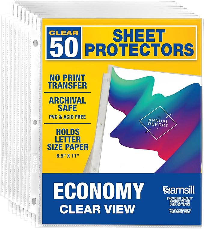 Samsill 50 Pack Sheet Protectors, 8.5x11 Inch Page Protectors by Samsill