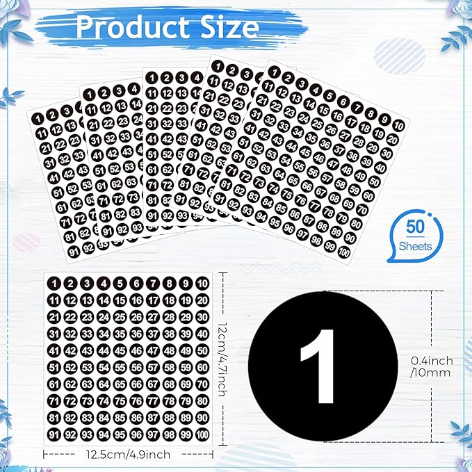 Outus 5000 Pcs 0.4 Inch 1 to 100 Number Stickers Small Number Dot Labels - Image 2