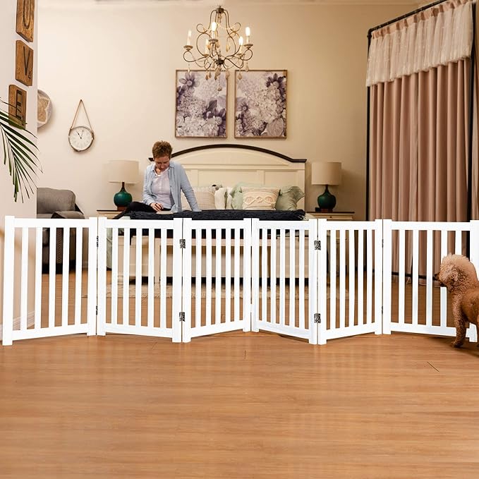 LZRS 6-Panel Extra-Wide Freestanding Wooden Dog Gate Indoor – 24”High Foldable - Image 6