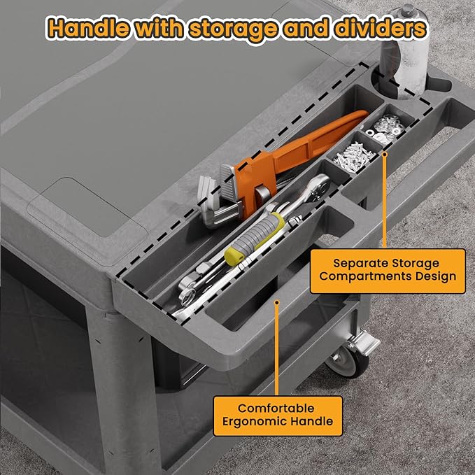 2-Tier Rolling Tool Cart, Heavy-Duty Plastic Service Cart - Image 2