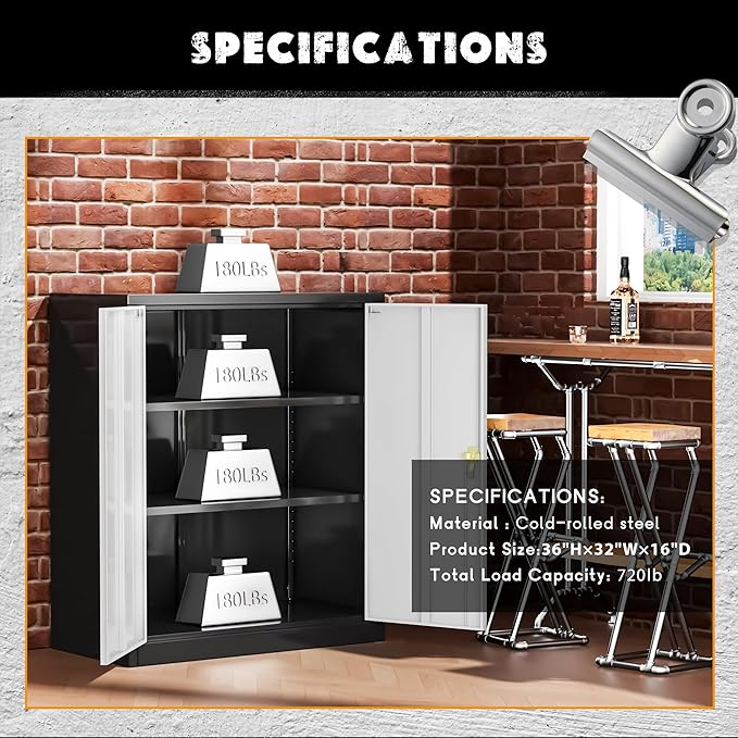 Greenvelly Metal Storage Cabinet, Steel File Cabinet - Image 3