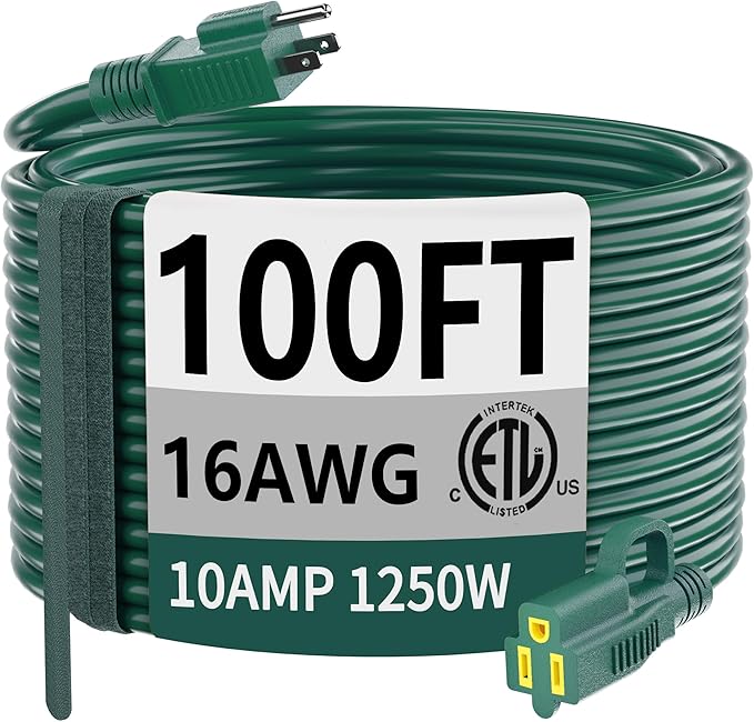 HUANCHAIN Indoor Outdoor Green Extension Cord 100 ft Waterproof, 16/3 Gauge by huanchain