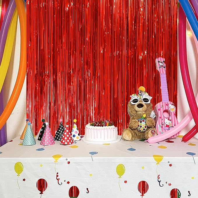 3 Pack 3.3x8.2 Feet Red Foil Fringe Backdrop Curtains, Tinsel Streamers - Image 7