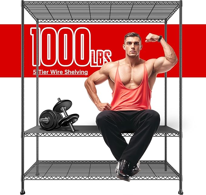 REIBII 45.8''W Storage Shelves 5 Tier Wire Shelving Metal Shelves - Image 5