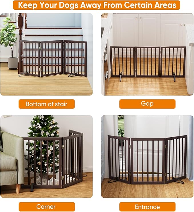Brown 18-55" Wide Dog Gate, Bamboo Freestanding Pet Gates - Image 4