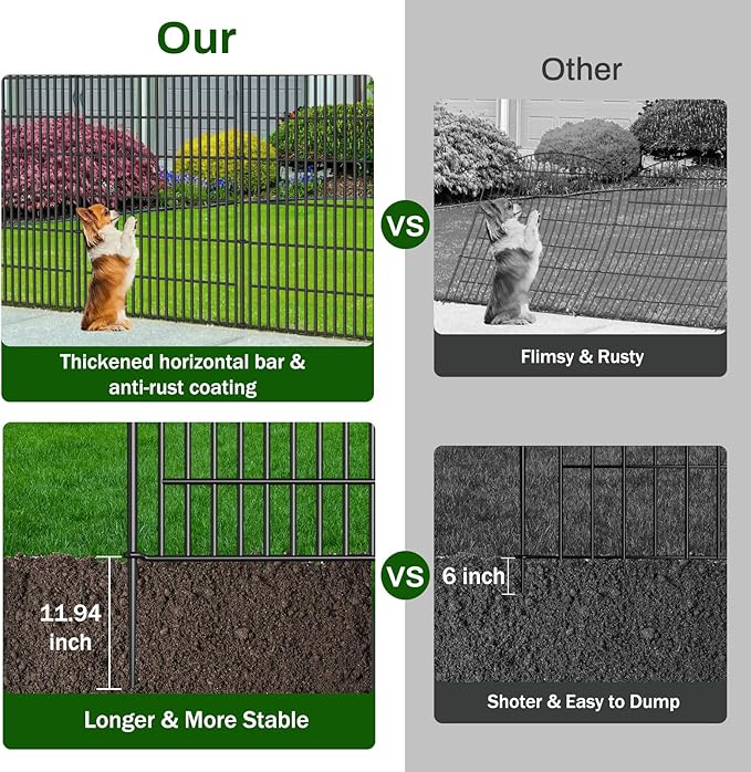 No Dig Decorative Garden Fence 8 Panels, 48 in x 20.8 ft, Dog Fence Outdoor - Image 3