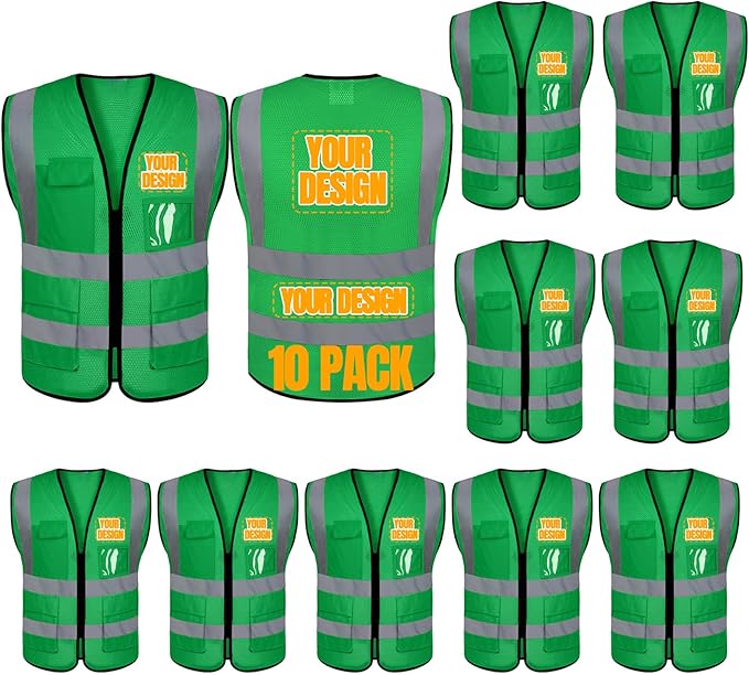 BeautyWill 10/20 Pack Custom Logo Safety Vest, Bulk High Visibility Class 2 by BeautyWill