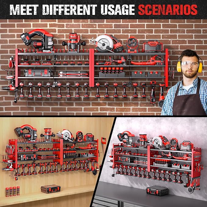 66" W Super Large Power Tool Organizer Wall Mount, Heavy Duty Cordless Tool - Image 5