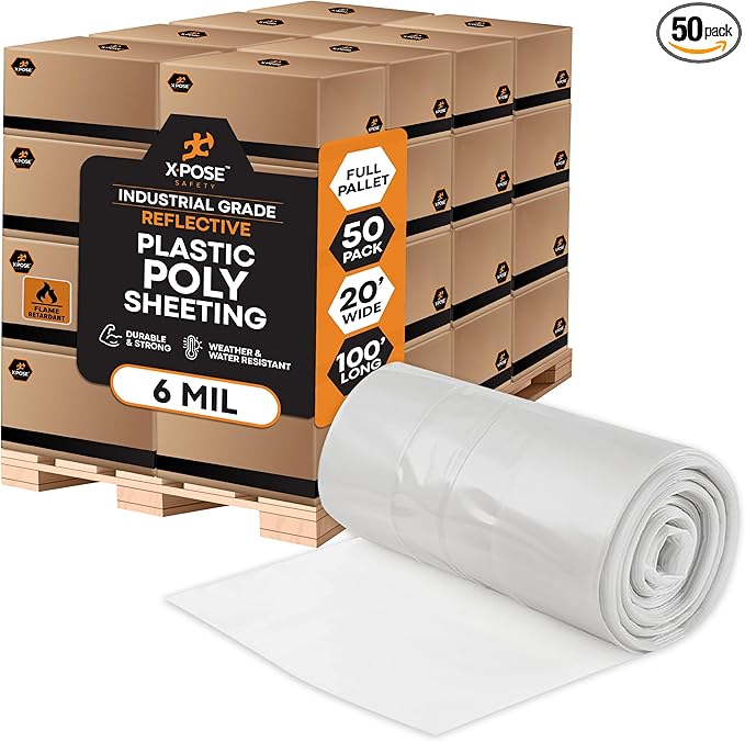 Xpose Safety Clear Plastic Sheeting – 20' x 100' Rolls – Heavy Duty 6 Mil Fire by XposeSafety
