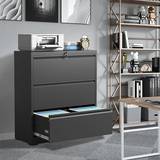 File Cabinets 3 Drawer, Metal Office Storage Filing Cabinet - Image 2