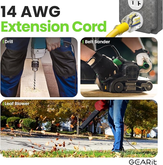 GEARit Outdoor 14 AWG Gauge 3 Prong Plug 100 Foot Extension Cord, Power Cord - Image 7