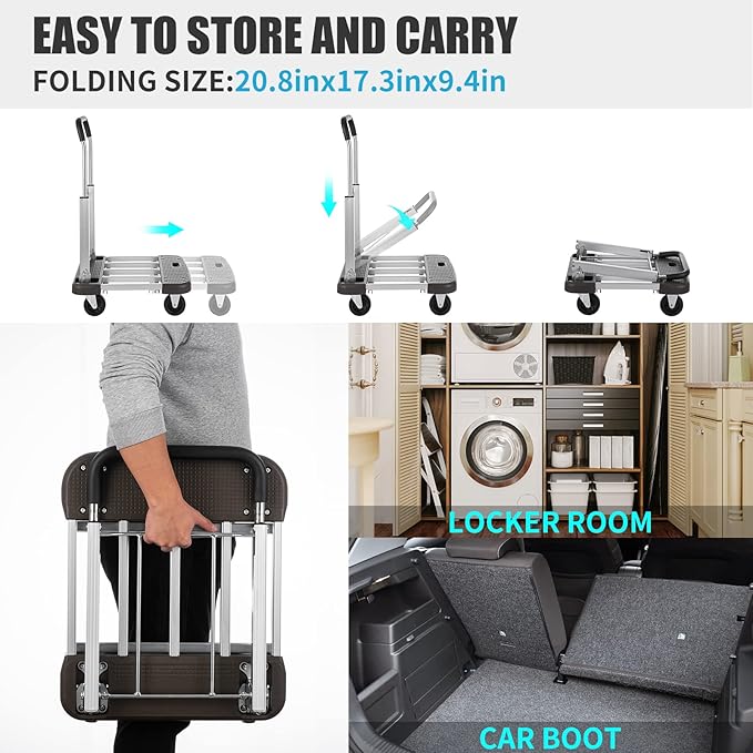 Foldable Platform Cart 29" x 17" x 35" Aluminum Platform Truck 330lbs Capacity - Image 7