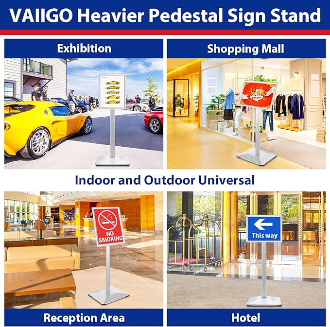 Sign Stand 8.5x11inch Pedestal Sign Holder Poster Stand 3Packs Adjustable Floor - Image 2