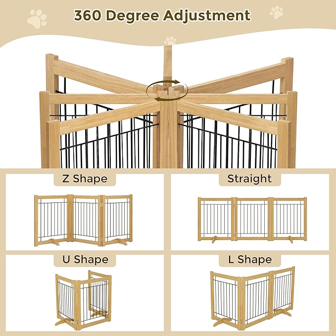 Wire Dog Gate Solid Wood Frame, Anti-Chewing Pet Gate Indoor Freestanding - Image 4
