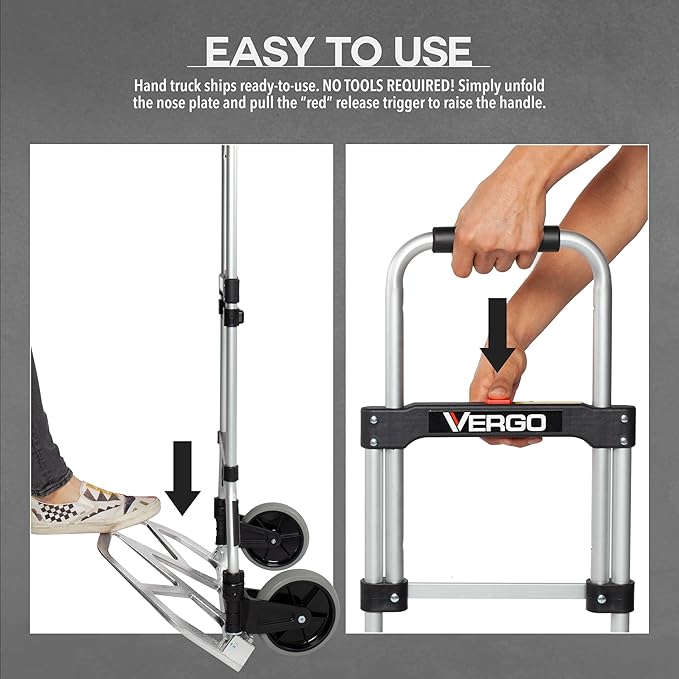 Vergo 275 Ibs Capacity Folding Hand Truck Dolly – Lightweight Aluminum Frame - Image 3