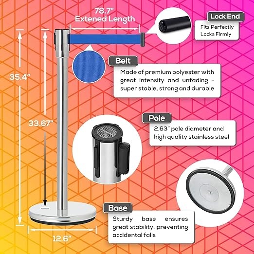 DuraSteel Chrome Crowd Control Barriers Stanchions - Image 2