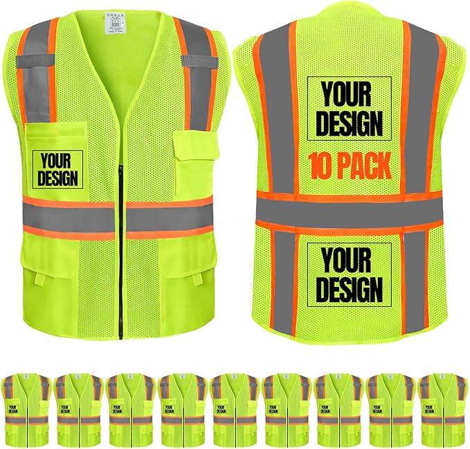 BeautyWill 10/20 Pack Custom Logo Safety Vest, Bulk High Visibility Class 2 by BeautyWill