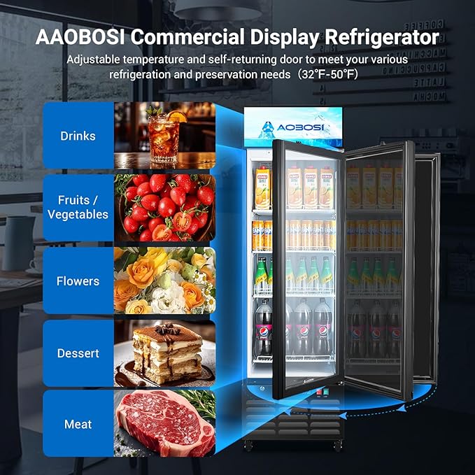 AAOBOSI Commercial Merchandiser Refrigerator, 12.29 Cu.Ft Glass Door Display - Image 2