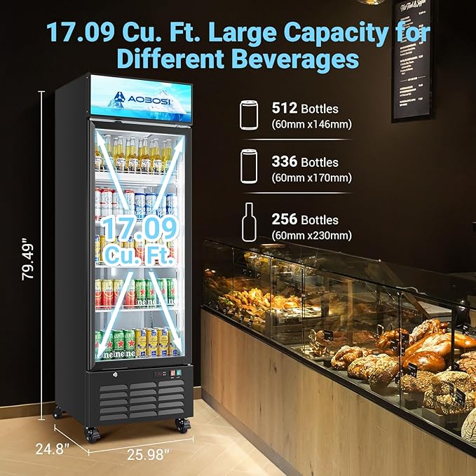 AAOBOSI Commercial Merchandiser Refrigerator, 17.09Cu.Ft Glass Door Display - Image 4