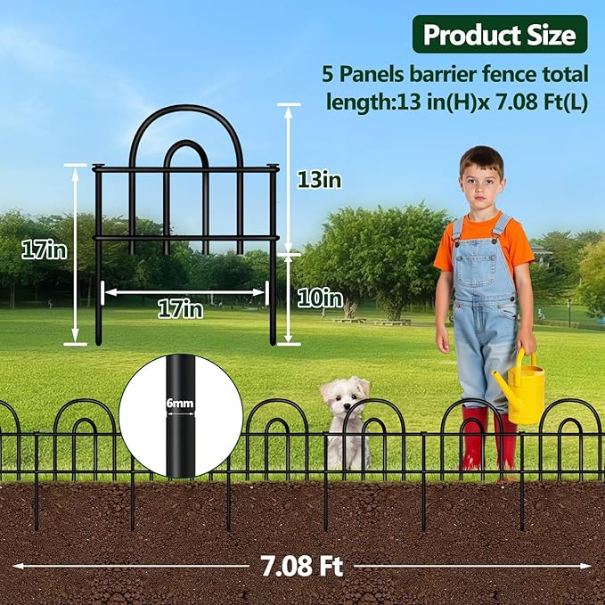 Decorative Garden Fence, 5 Panels No Dig Fence, 7.08 ft x 13 in Animal Barrier - Image 2