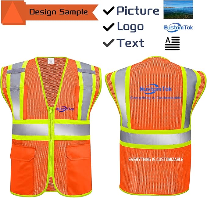 Custom Safety Vest with Logo Pockets High Visibility Reflective Vests - Image 6