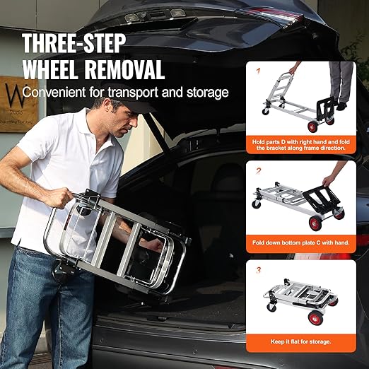 VEVOR Aluminum Folding Hand Truck, 2 in 1 Design 400 lbs Capacity, Heavy Duty - Image 7