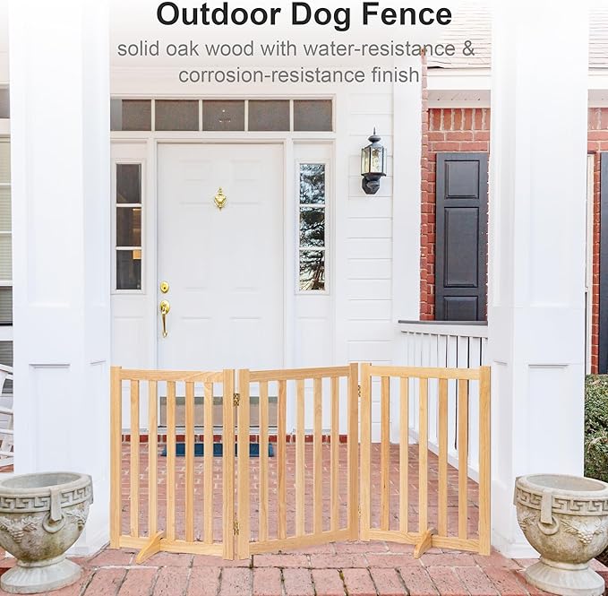 Freestanding Pet Gate, Solid Wood Folding Safety Fence Wooden Dog Gate - Image 7