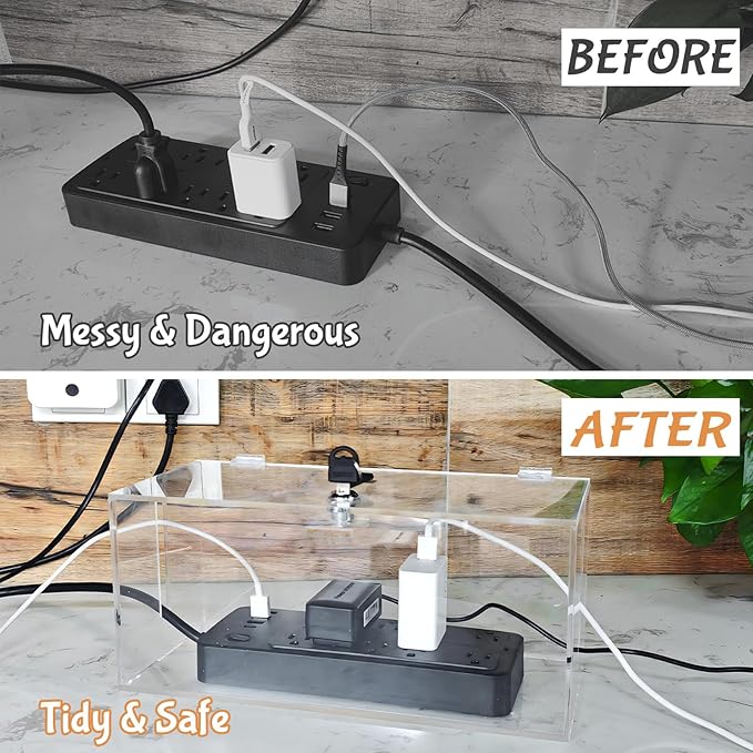 2PC Cable Management Box with Lock, Cable Organizer Box & Power Strip Cover - Image 2