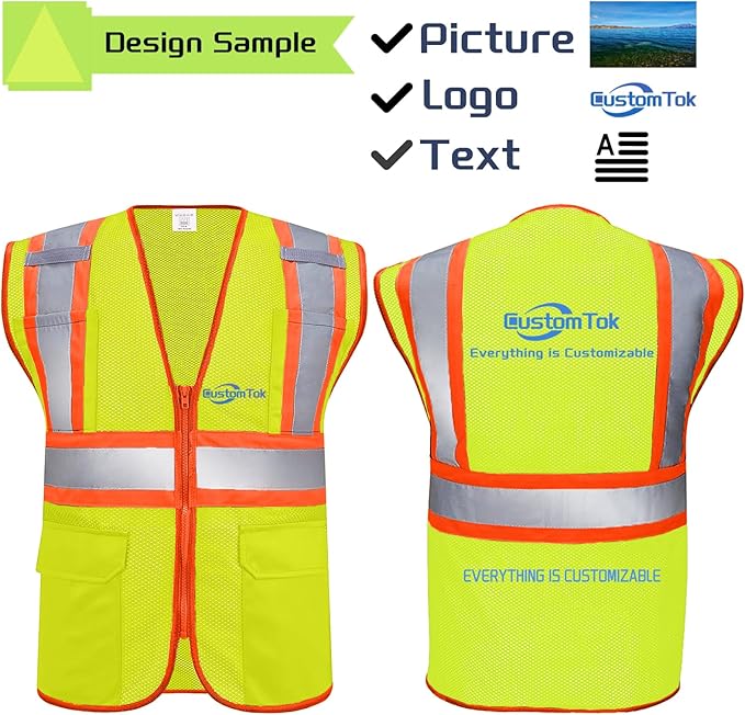 Custom Safety Vest with Logo Pockets High Visibility Reflective Vests - Image 5