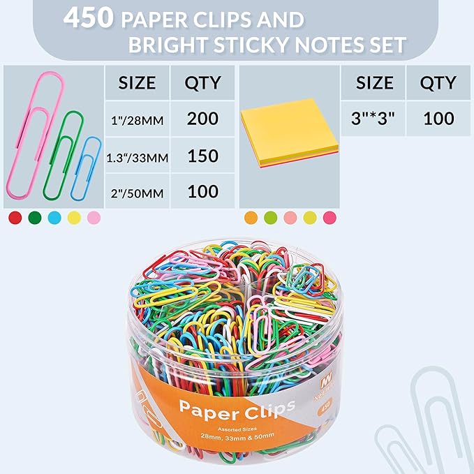 NEEWAY 450pcs Paper Clips Assorted Sizes - Image 2