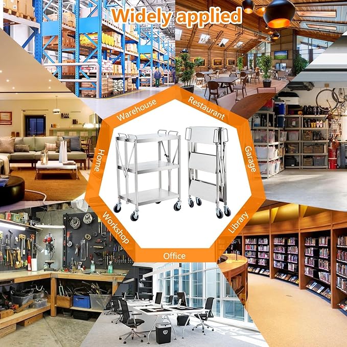 Upgraded Superior Foldable Stainless Steel Utility Cart, 300 LBS Heavy - Image 7