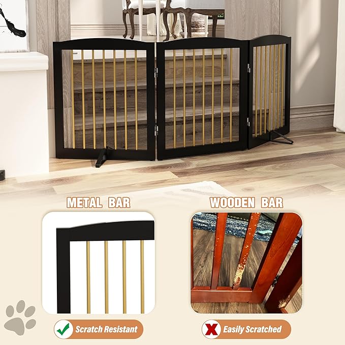 Freestanding Pet Gate for Dogs, Foldable Wooden Dog Gate for House, Indoor Dog - Image 4