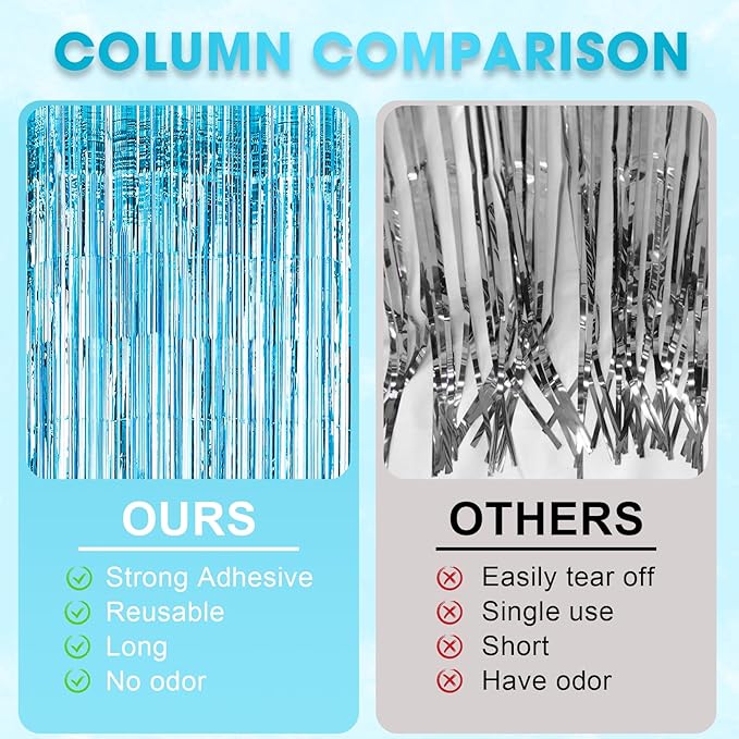 3 Pack 3.3x8.2 Feet Light Blue Foil Fringe Backdrop Curtains, Tinsel Streamers - Image 5