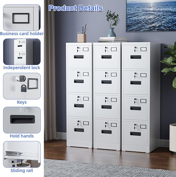 SUXXAN 4 Drawer File Cabinet, Metal Vertical File Storage Cabinet - Image 4