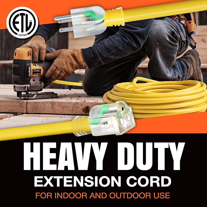 100ft Outdoor/Indoor Extension Cord 12/3 Gauge Extra Heavy Duty 3 Prong SJTW - Image 7