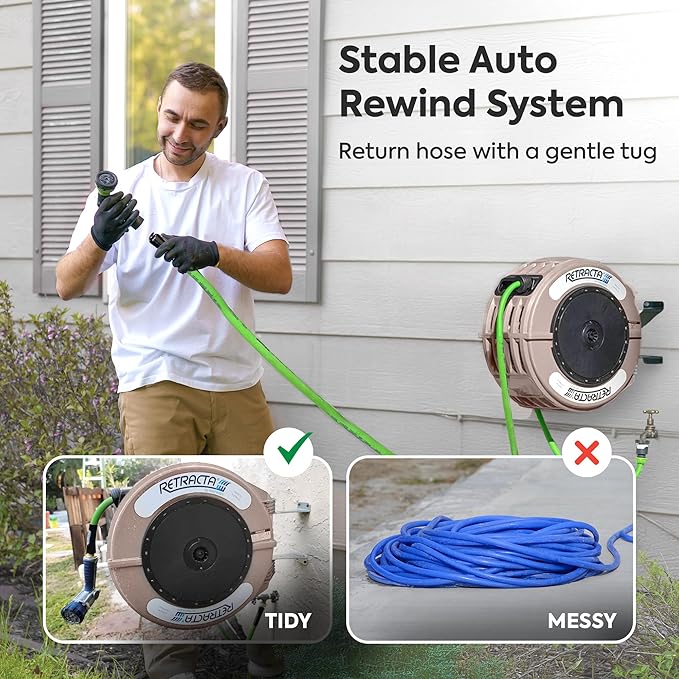 Macnaught Retractable Garden Hose Reel, 82 Ft Water Hose Reel Heavy Duty - Image 6