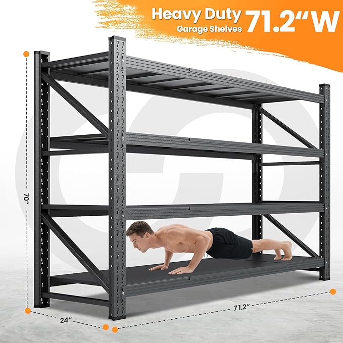 71”W Garage Shelving Units, 5000LBS Storage Shelves Heavy Duty, 4 Tier Large - Image 2