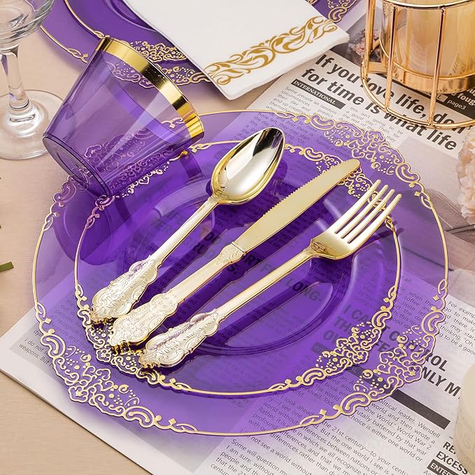 700PCS Clear Purple Plastic Plates - Image 3