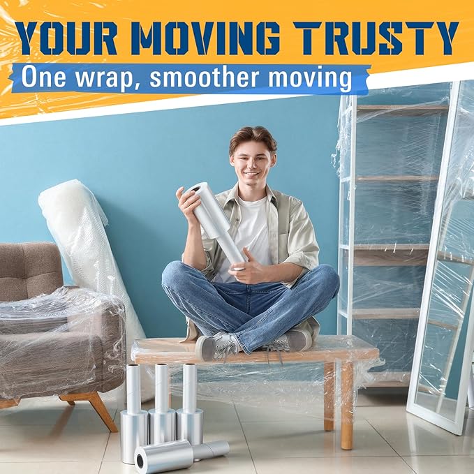 Frienda 6 Pcs 5 Inch Plastic Stretch Wrap Film Roll 500ft Clear Mini Moving - Image 7