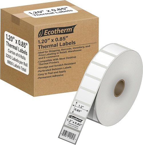 1.2" x .85" Thermal Labels | 6 Rolls | 16260 Labels | fits Zebra, Offnova by EcothermProducts