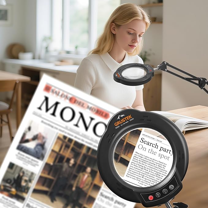 10X Magnifying Glass with Light and Clamp, 5 Color Stepless Dimmable Modes 84 - Image 8