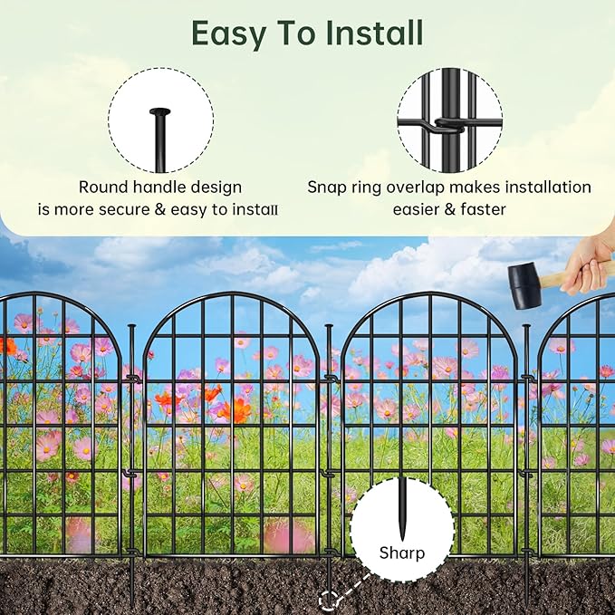 12 Panels Garden Fence, 13.8 ft x 17 in Arched No Dig Fence, Decorative Animal - Image 5