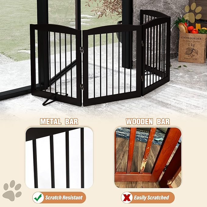 Freestanding Pet Gate for Dogs, Foldable Wooden Dog Gate for House, Indoor Dog - Image 4
