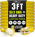 3ft Outdoor/Indoor Extension Cord 10/3 Gauge Ultra Heavy Duty 3 Prong SJTW by LifeSupplyUSA