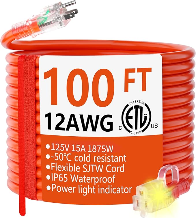 HUANCHAIN 12/3 Gauge Heavy Duty Outdoor Extension Cord 100 ft Waterproof by huanchain