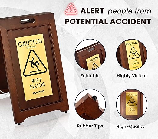 Wooden Caution Wet Floor Sign Slippery A-Frame - Image 2