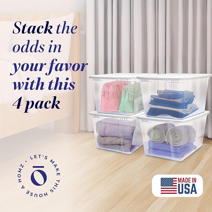 HOMZ 4-Pack Snaplock, Large Clear Plastic Storage Organizer Bins w/Lids - Image 2