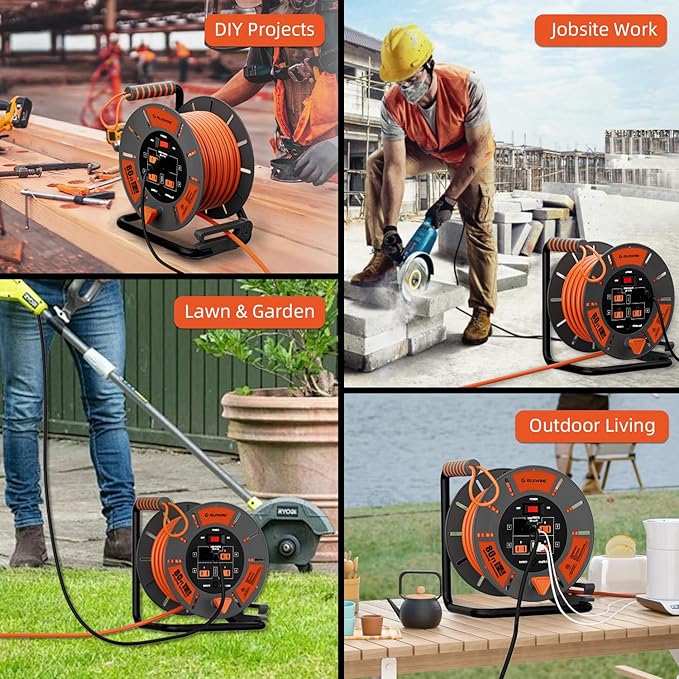 Retractable Extension Cord Reel 80 FT, 14AWG SJTOW Heavy Duty Power Cord - Image 8
