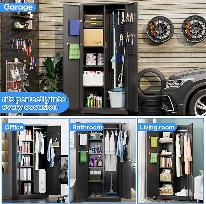 SUXXAN Broom Closet Storage Cabinet 71.4"x 31.5"x15.7", Metal Cleaning Cabinets - Image 7