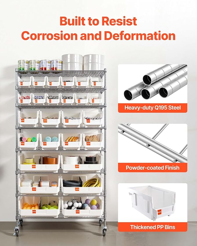 VEVOR 8-Tier Rolling Bin Storage Rack, 26 Organizer Bins, Bin Rack Storage - Image 6